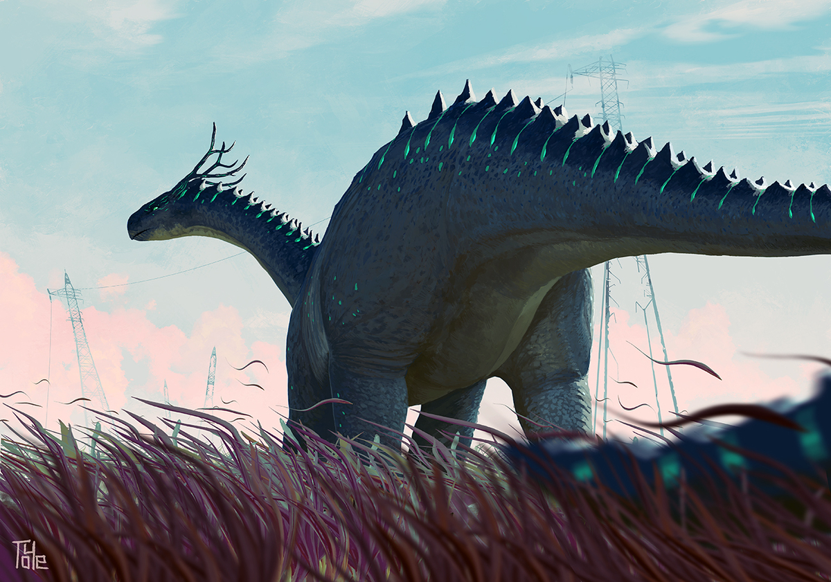 This is a pixiv picture whose title is 竜脚の間を縫って.