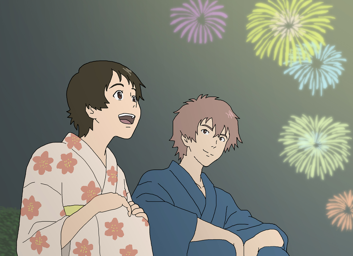 This is a pixiv picture whose title is 真琴ちゃんが千昭くんと一緒に行きたかった花火大会.