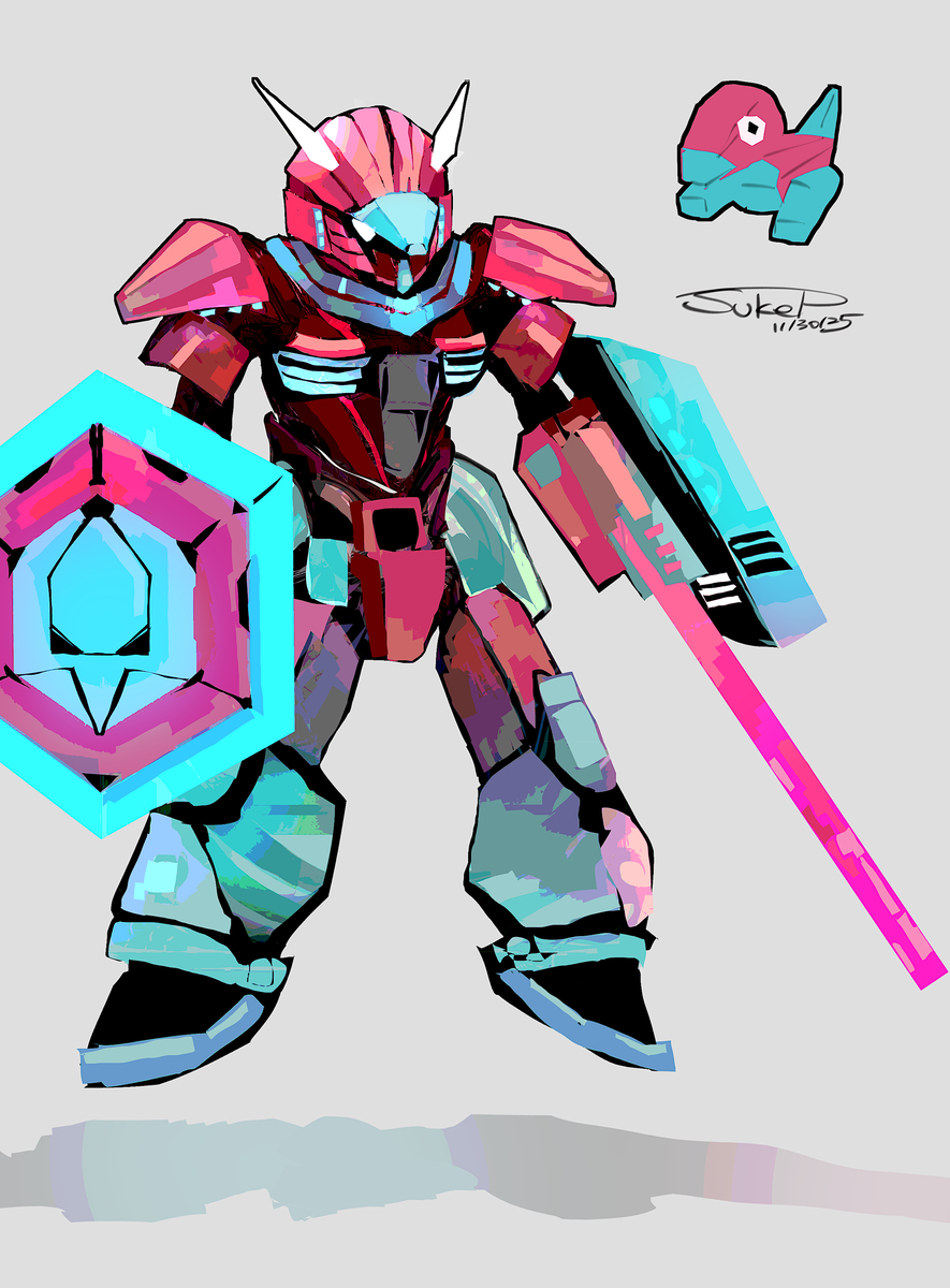 This is a pixiv picture whose title is ポリゴンモチーフの騎士.