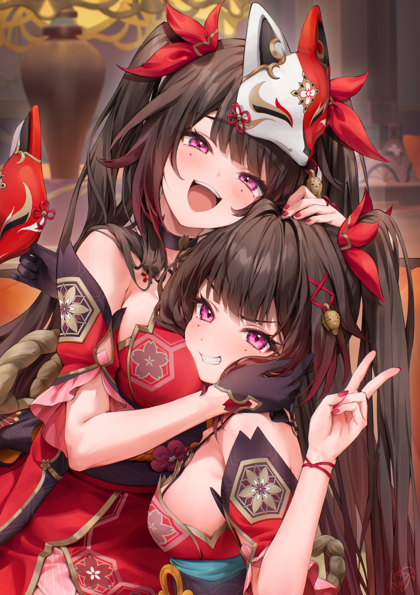 This is a pixiv picture whose title is 「本物の花火はどっちでしょ～？」.