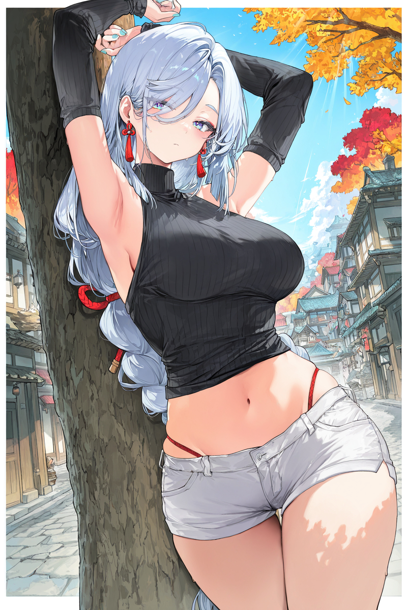 This is a pixiv picture whose title is 申鶴／Shenhe 🍁.