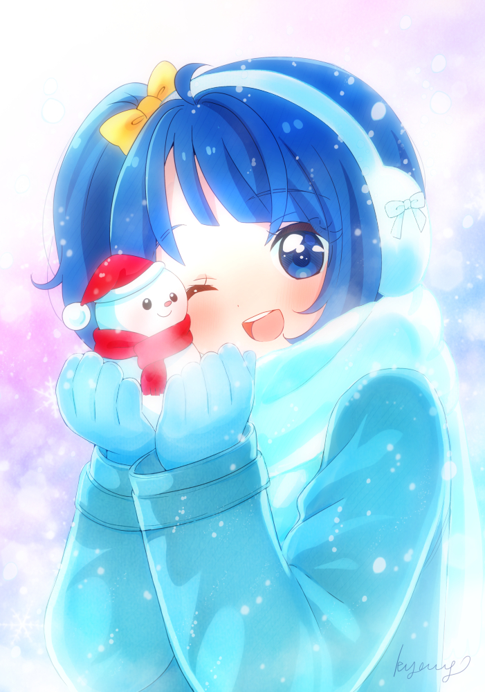 This is a pixiv picture whose title is 小さな雪だるまとソラちゃん.