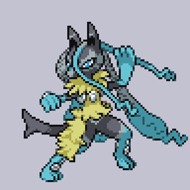 This is a pixiv picture whose title is 【ポケモンBW風ドット絵】メガルカリオZ.