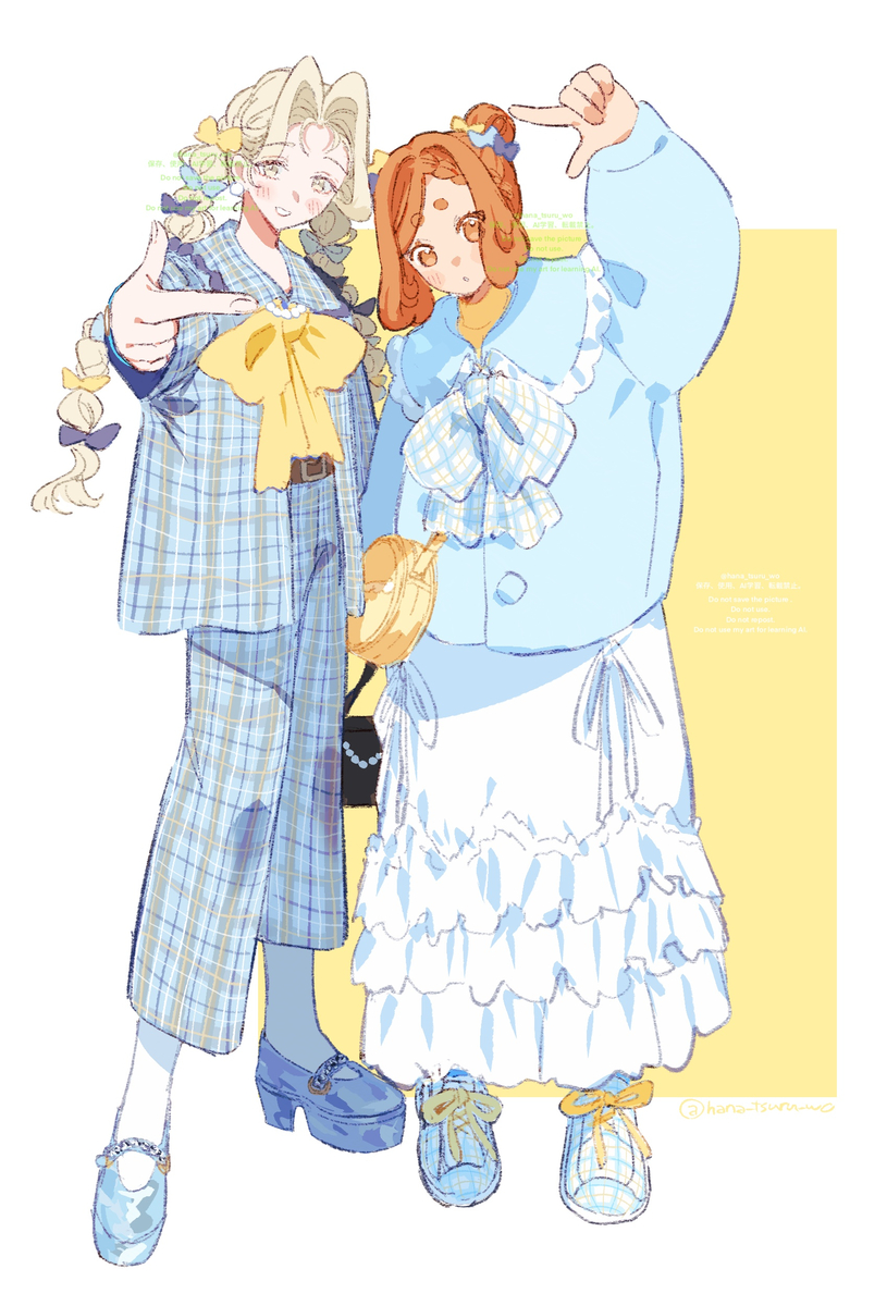 This is a pixiv picture whose title is 【skeb】ヘアアレンジ女子二人【よその子】.