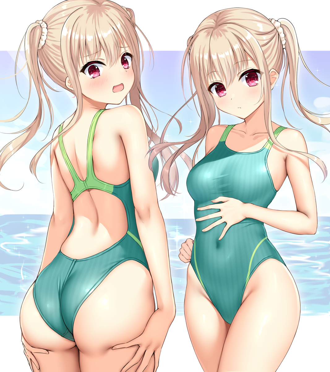 This is a pixiv picture whose title is 鹿島理々×競泳水着.