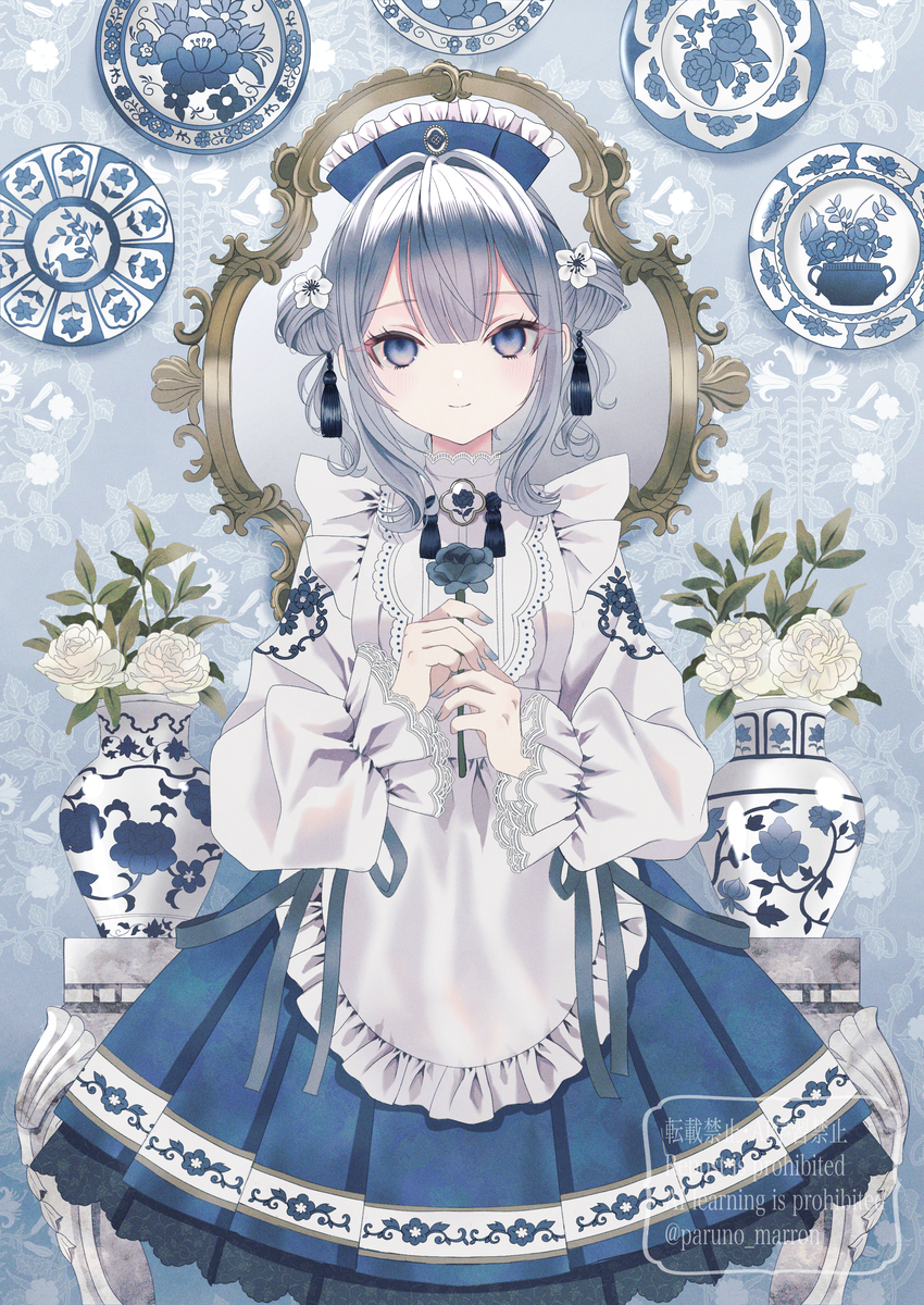 This is a pixiv picture whose title is 青花のメイド.