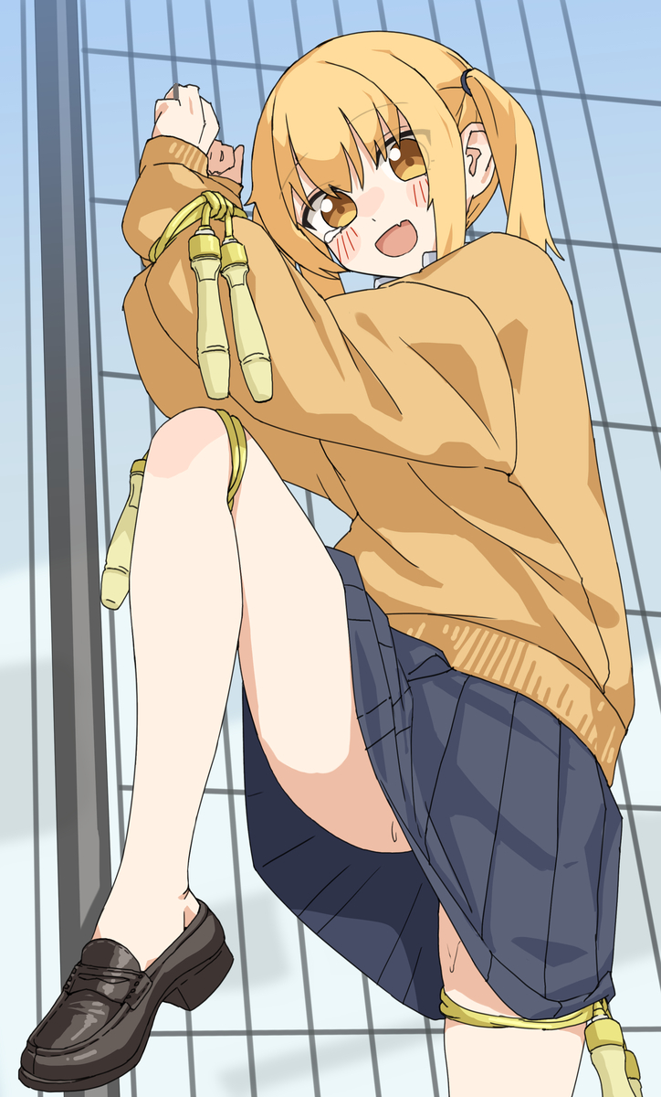 This is a pixiv picture whose title is フェンスに結ばれちゃった子.