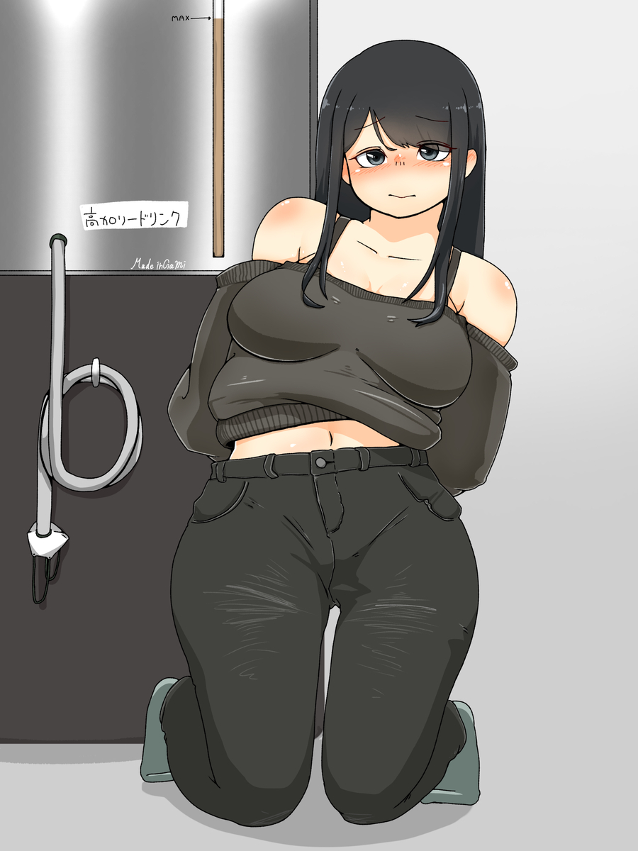 This is a pixiv picture whose title is 高カロリー膨腹お姉さん.