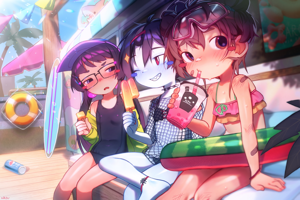 This is a pixiv picture whose title is Ocs on the beach.