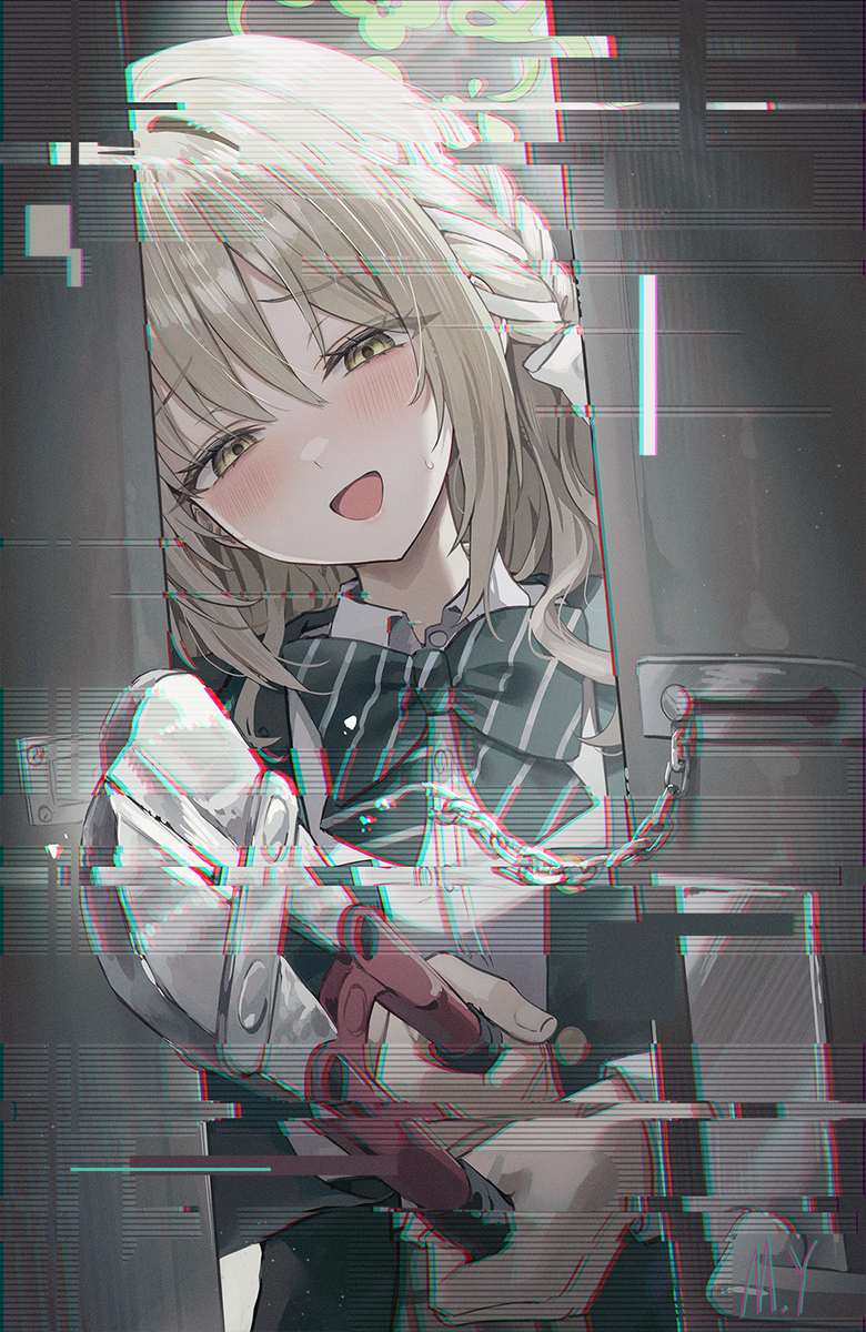 This is a pixiv picture whose title is ドアチェーンって、意外と脆いんですよ……先生。.