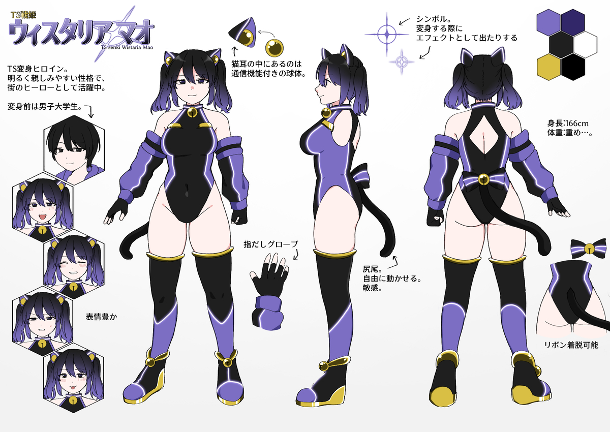 This is a pixiv picture whose title is マオくん三面図.