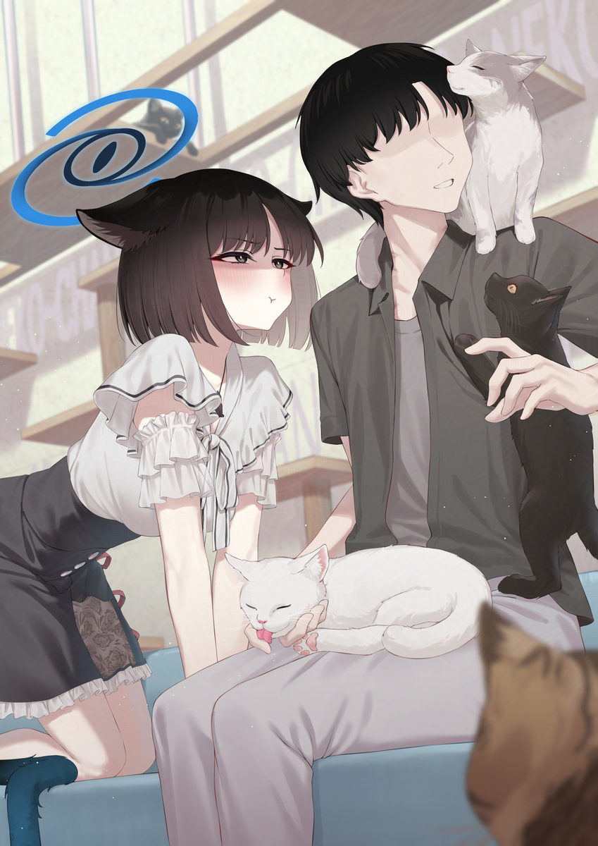 This is a pixiv picture whose title is キキョウとデートシリーズその11：猫カフェ.