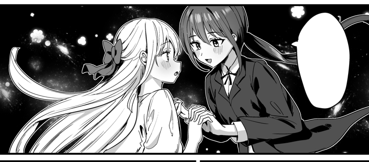 This is a pixiv picture whose title is 貴重な宇宙空間での百合シーン.