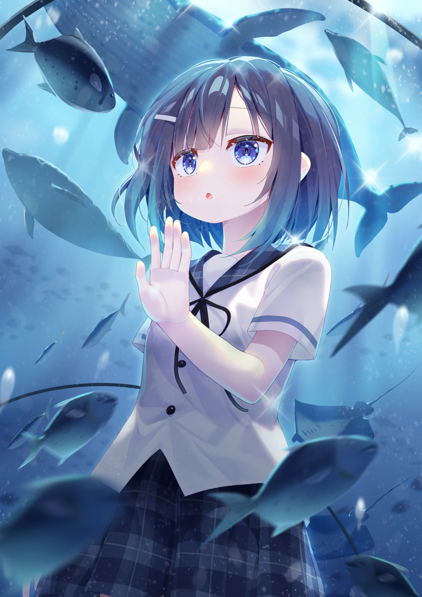 This is a pixiv picture whose title is 水族館でフユちゃんとデート中.