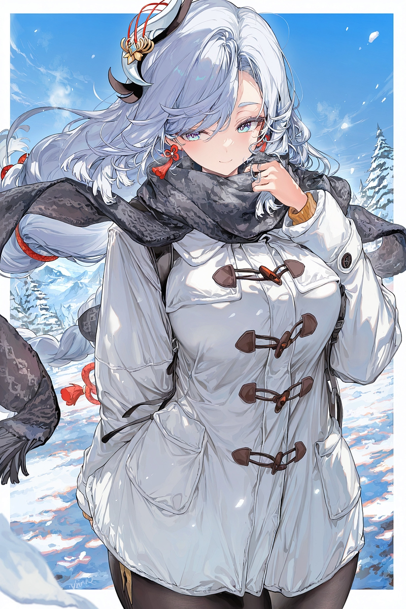 This is a pixiv picture whose title is 冬コーデ申鶴 ❄️.