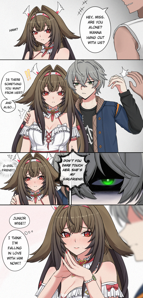 This is a pixiv picture whose title is Don't touch Akira girlfriend💢😤.