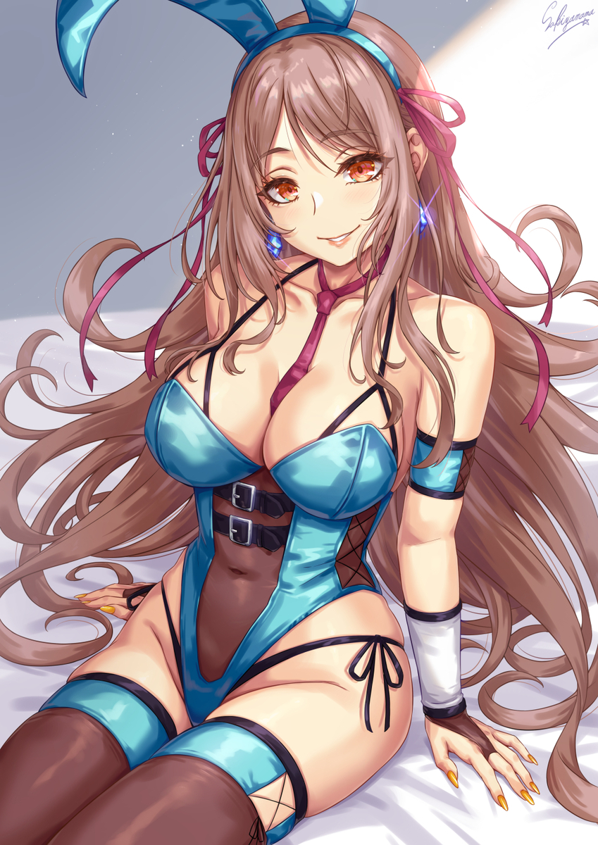 This is a pixiv picture whose title is 水色ゆるふわバニーガールお姉さん🐰.