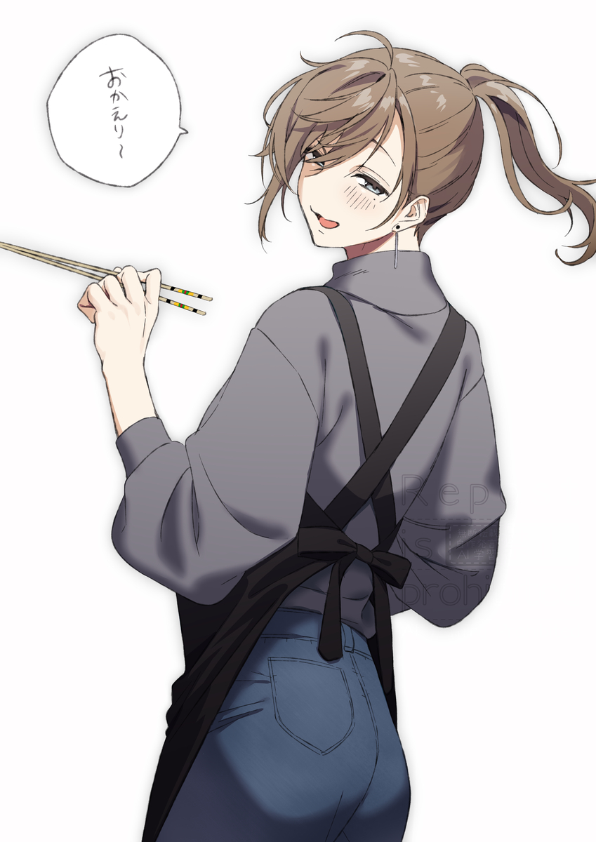 This is a pixiv picture whose title is お題箱よりエプロンポニテ叶ママ.