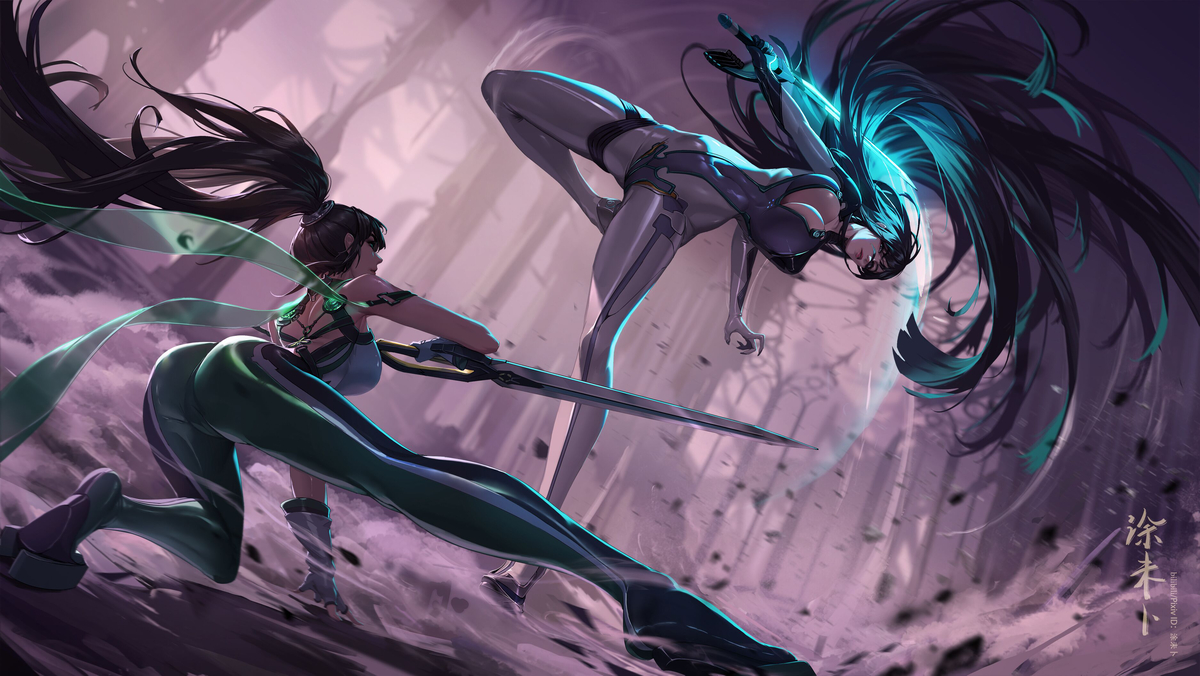 This is a pixiv picture whose title is 渡鸦VS伊芙.