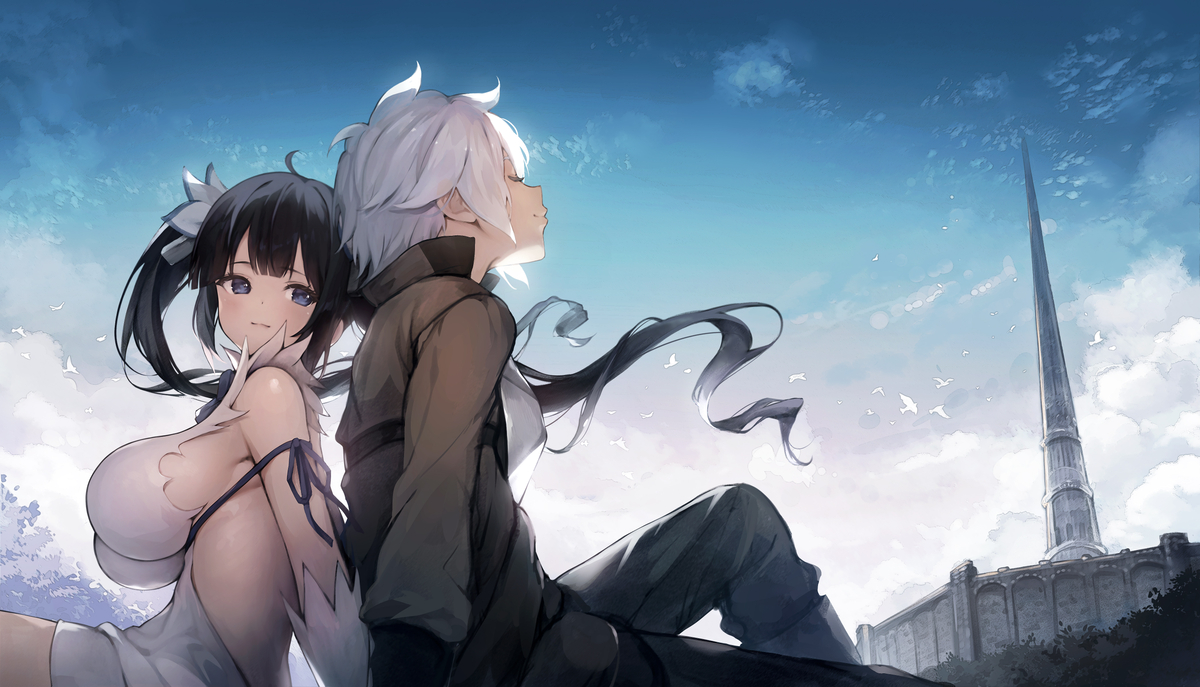 This is a pixiv picture whose title is ヘスティア様＆ベル君.