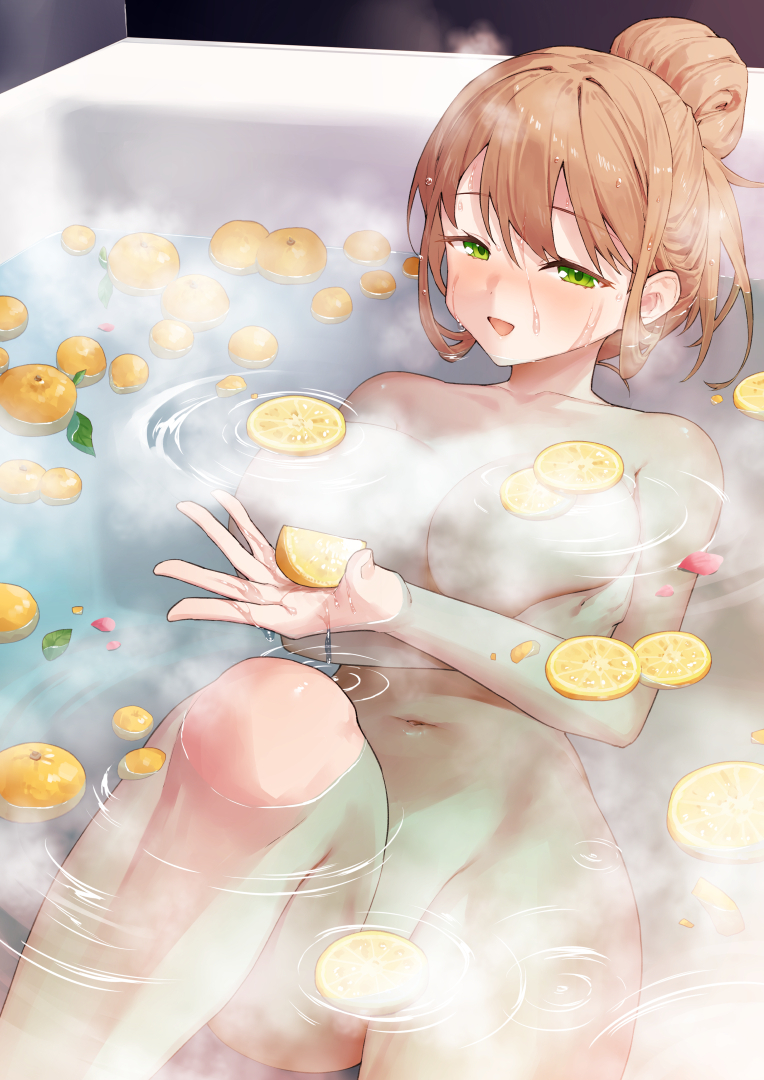 This is a pixiv picture whose title is 柚子湯に誘う幼馴染さん.