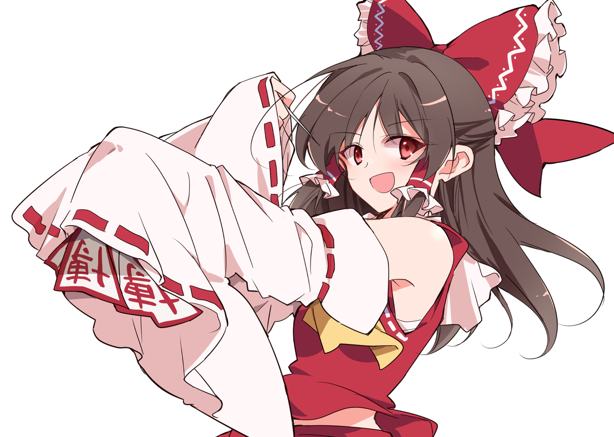 This is a pixiv picture whose title is 萌え袖の中に武器を潜ませ霊夢✨.