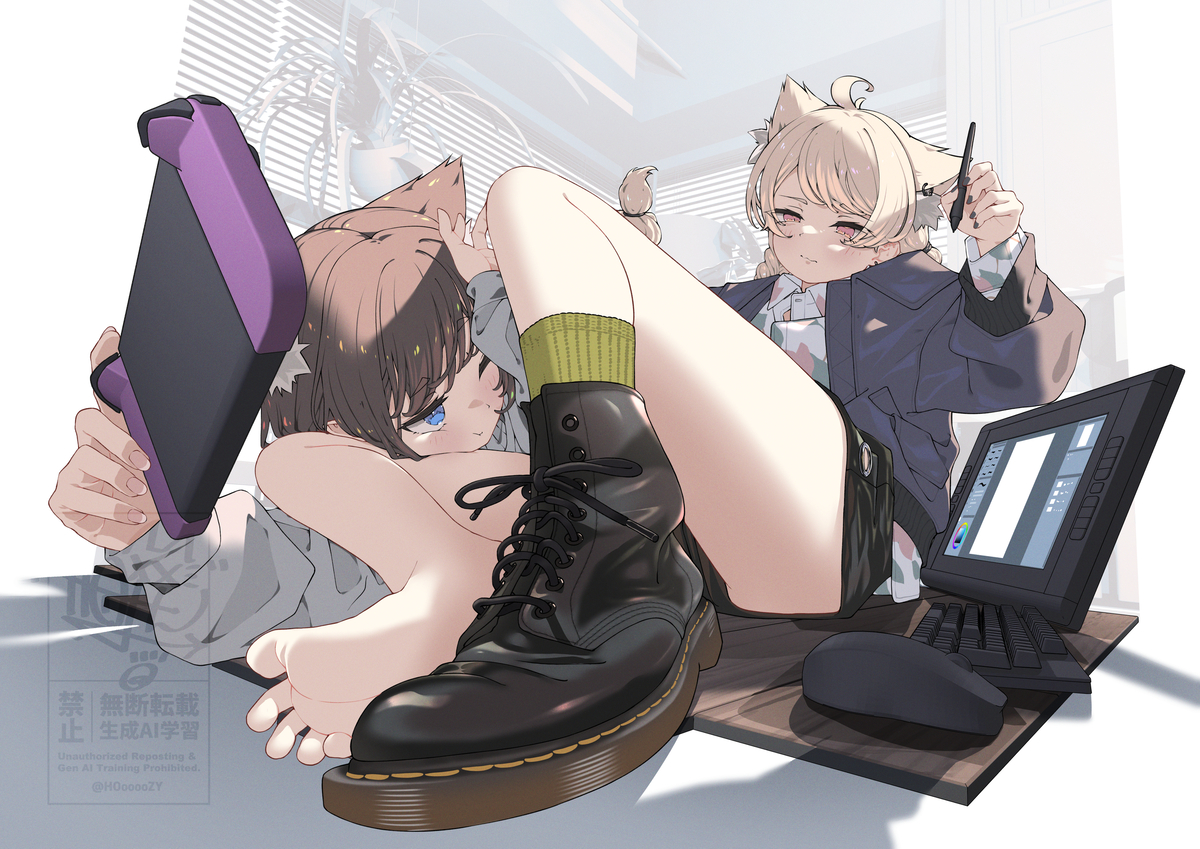 This is a pixiv picture whose title is 仕事の邪魔.