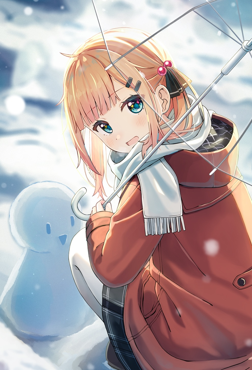 This is a pixiv picture whose title is 雪だるまつくろう！.