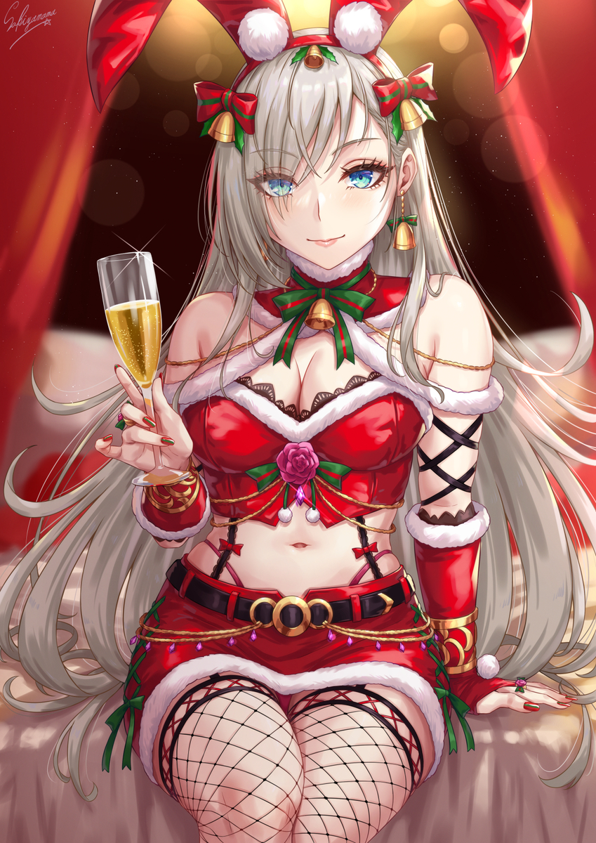 This is a pixiv picture whose title is 銀髪バニーガールお姉さんサンタver🎅🎄.