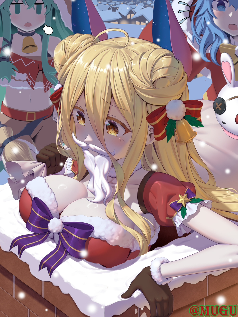 This is a pixiv picture whose title is 煙突にハマったサンタ六喰ちゃん.