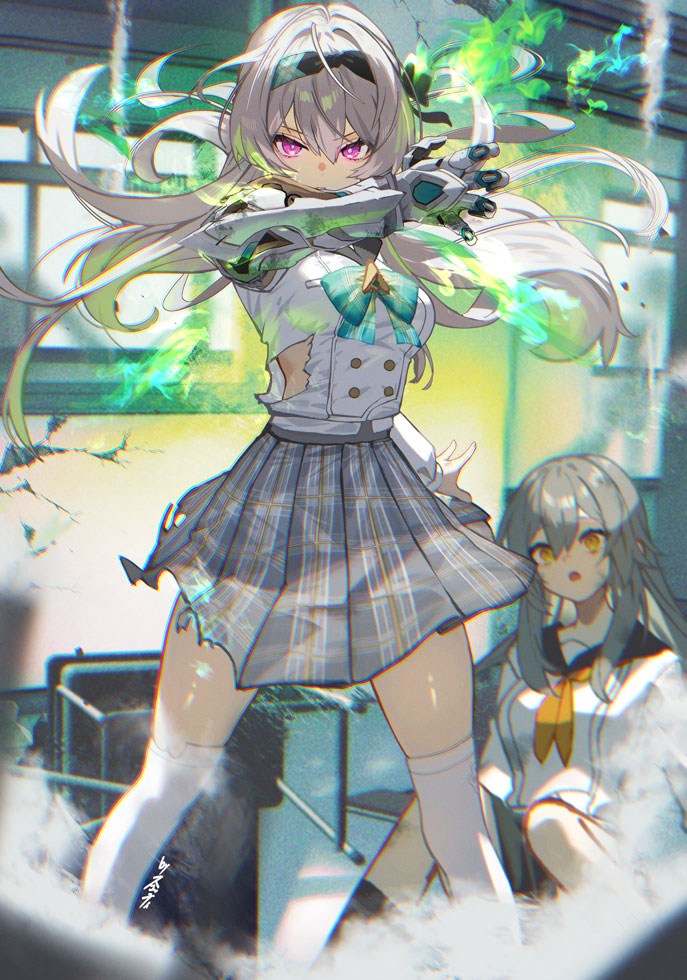 This is a pixiv picture whose title is 『学園潜入護衛任務』.