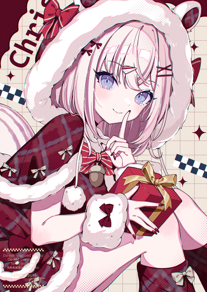 This is a pixiv picture whose title is 白リスちゃん×クリスマス🎄🐿️.