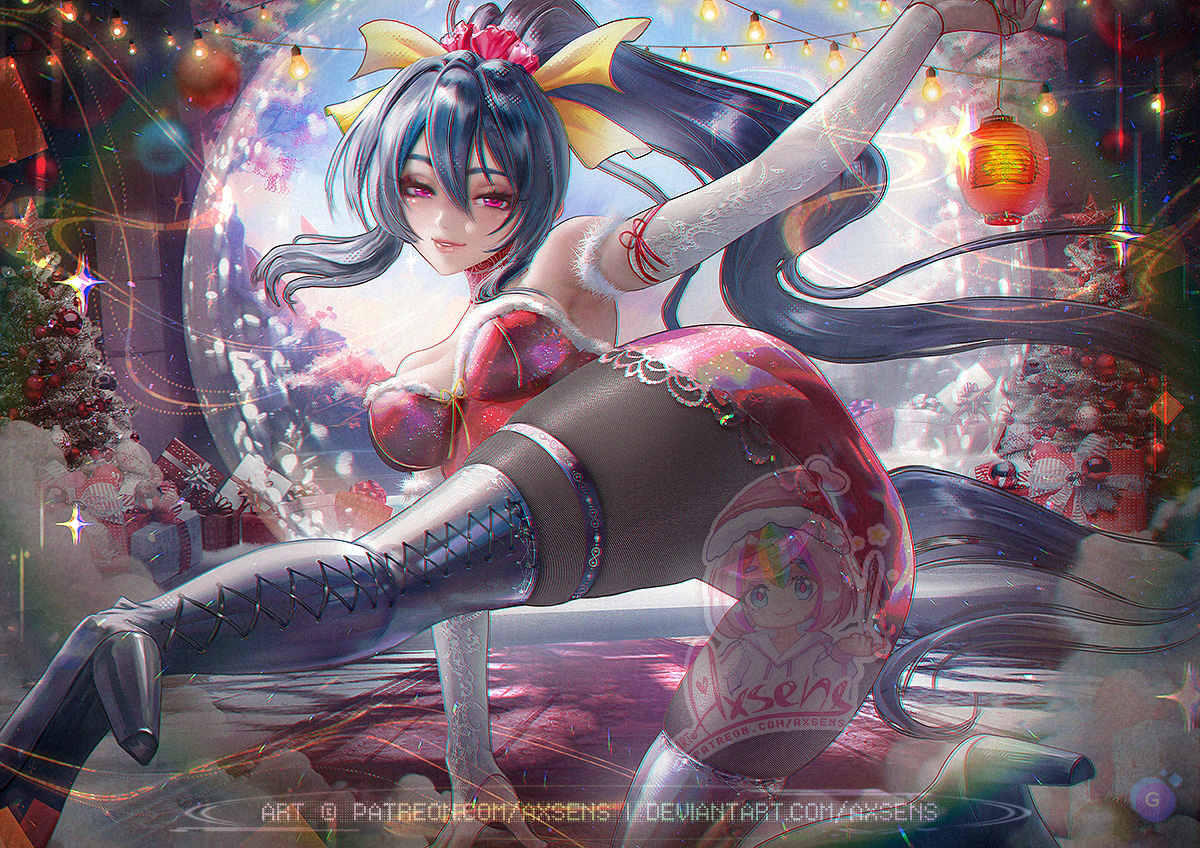 This is a pixiv picture whose title is 姫島 朱乃 / Xmas Akeno Himejima.