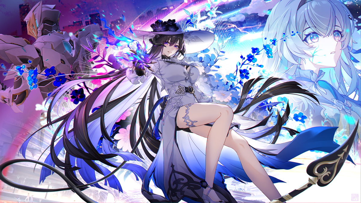 This is a pixiv picture whose title is 花与萤.