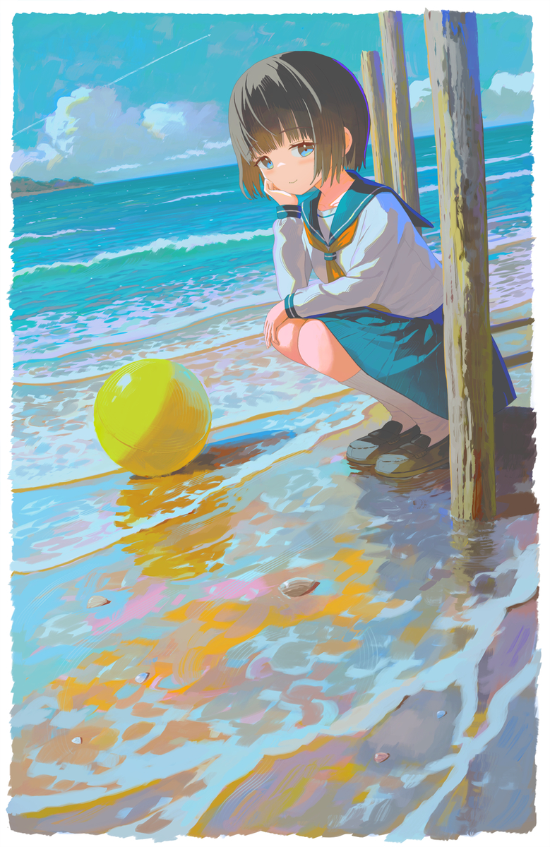 This is a pixiv picture whose title is 波打ち際.