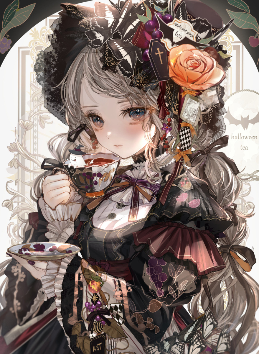 This is a pixiv picture whose title is 漆黒と薔薇の幻想録｜Gothic Illustration.