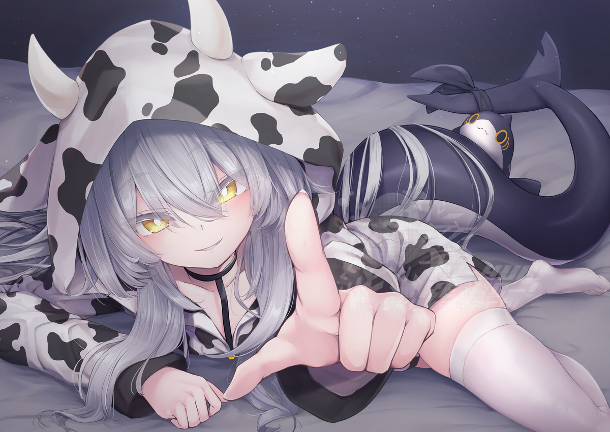 This is a pixiv picture whose title is 牛パジャマルルネちゃん.