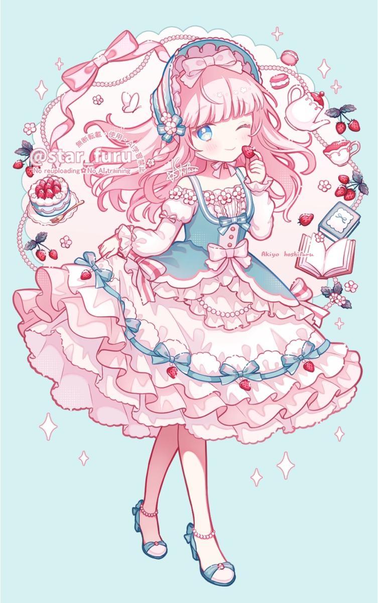 This is a pixiv picture whose title is skeb🍓🩵.