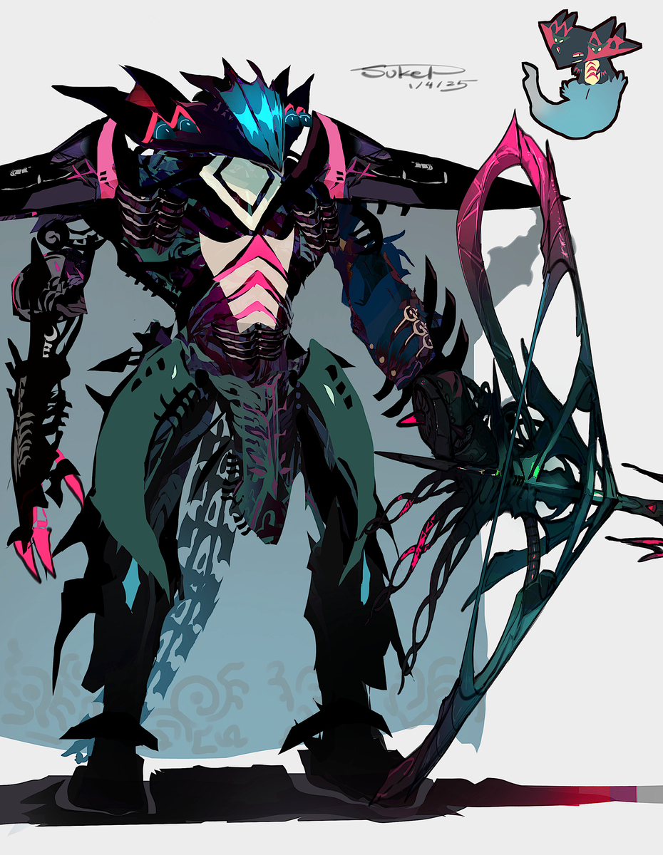 This is a pixiv picture whose title is ドラパルトモチーフの騎士（ポケモン）.