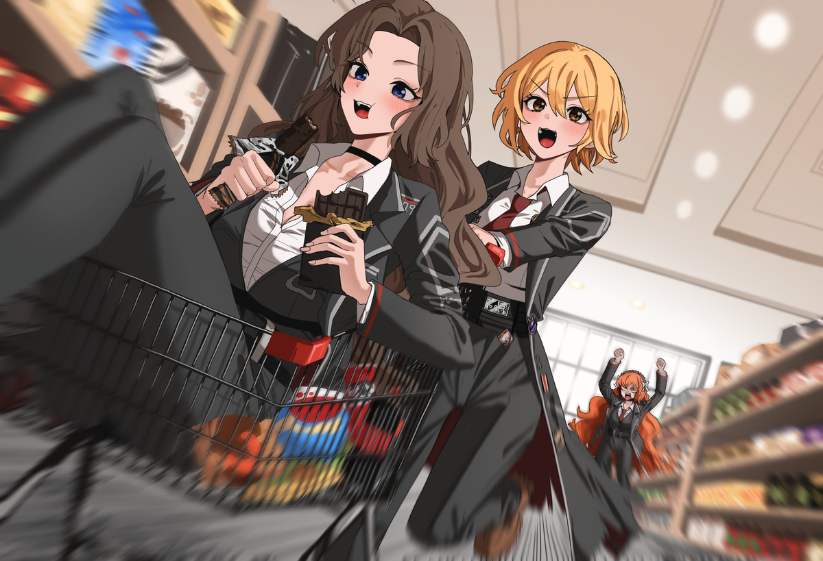 This is a pixiv picture whose title is 대형마트 습격사건.