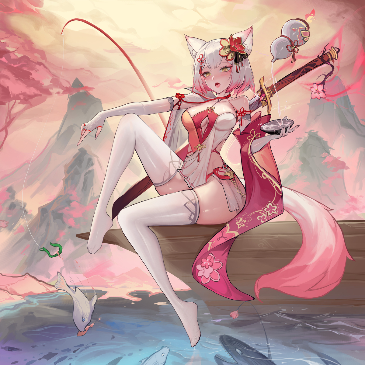 This is a pixiv picture whose title is 桃花山隐者-御渊狐.