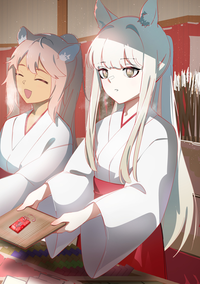 This is a pixiv picture whose title is 巫女バイトのプラチナwithグラベル.