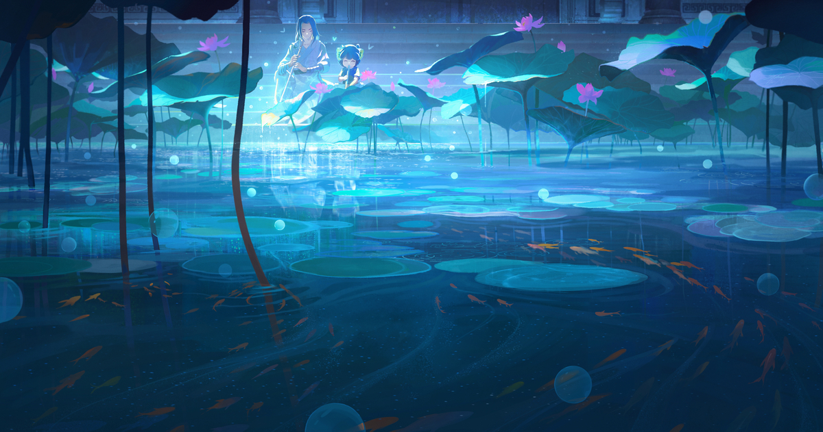 This is a pixiv picture whose title is 罗小黑同人 池塘.