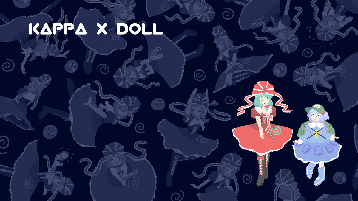 This is a pixiv picture whose title is Hina + Nitori Desktop Theme.