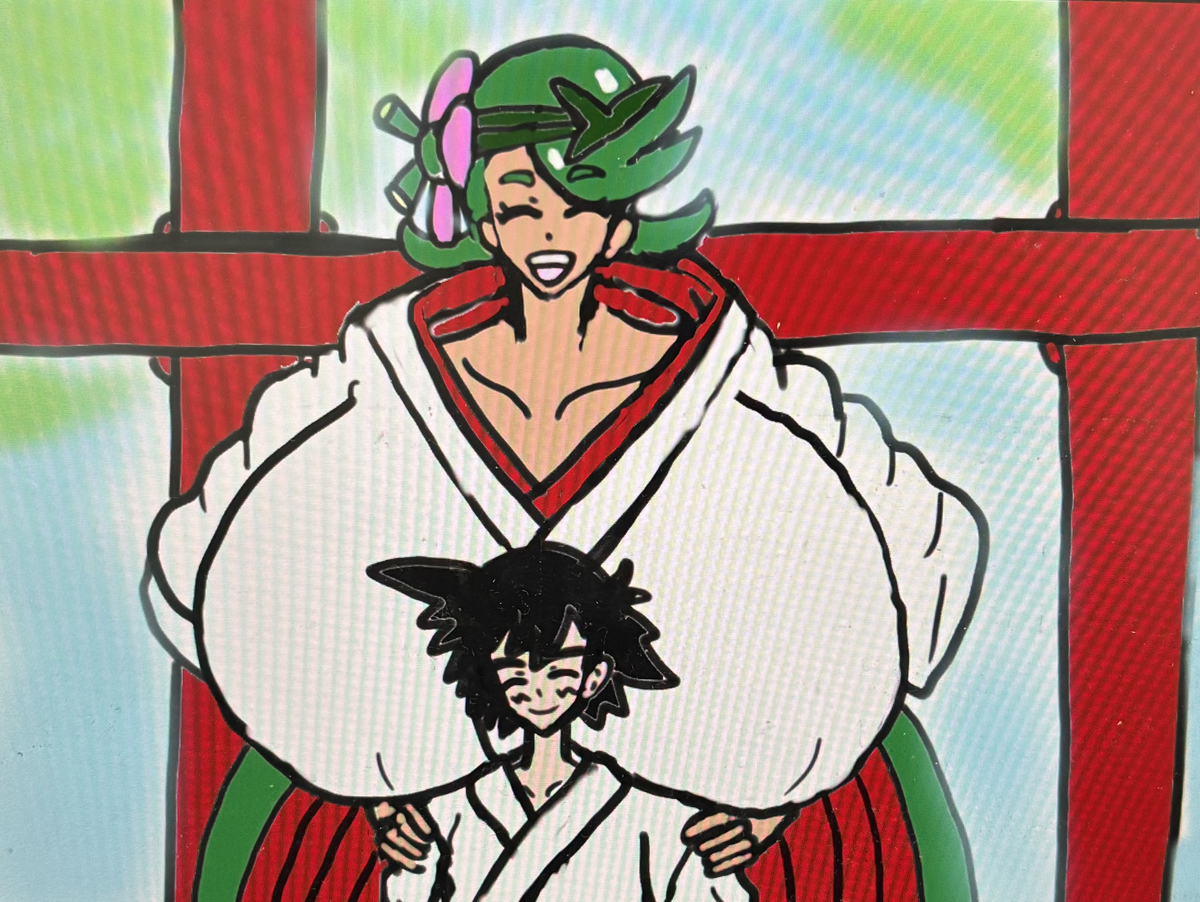 This is a pixiv picture whose title is サトシとマオ🎍🌅.