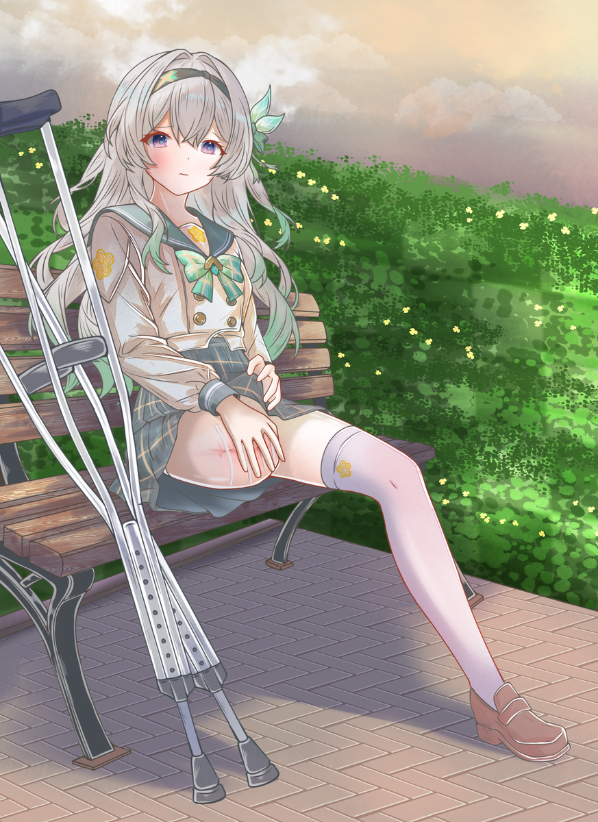 This is a pixiv picture whose title is 约了在拆绷带的那天一起看夕阳.