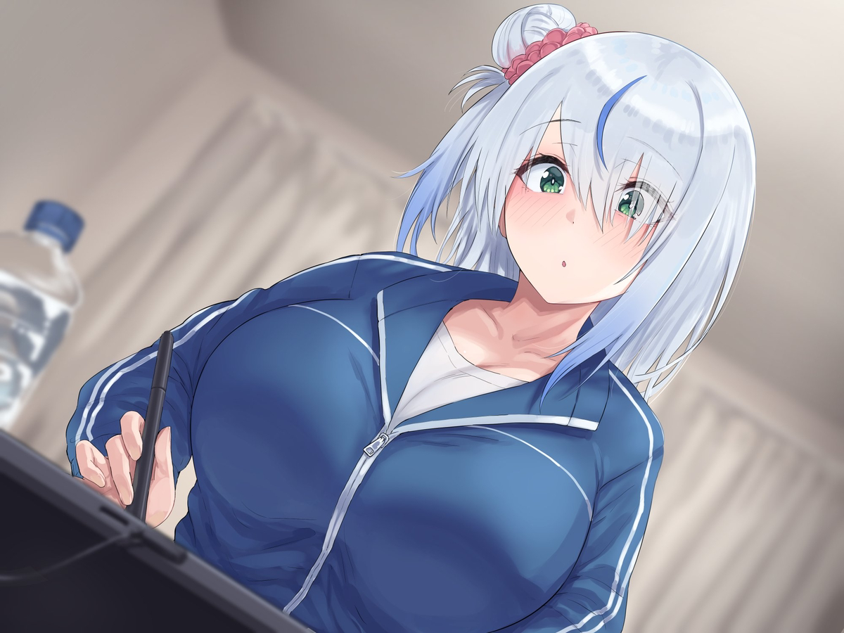 This is a pixiv picture whose title is 作業通話しない？.