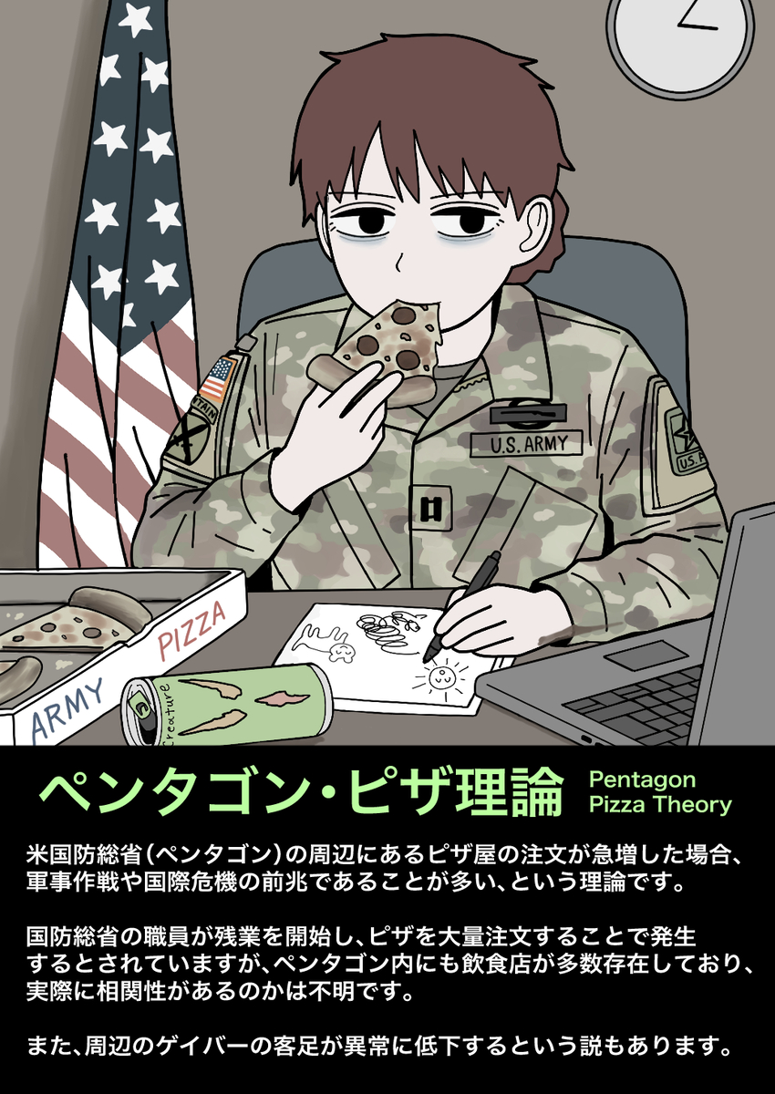 This is a pixiv picture whose title is ペンタゴン・ピザ理論.