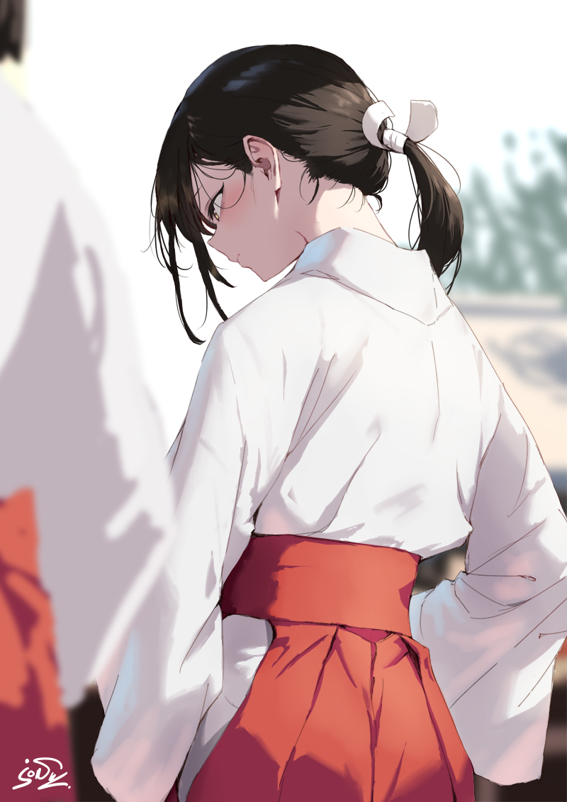 This is a pixiv picture whose title is 巫女さんはクール系.