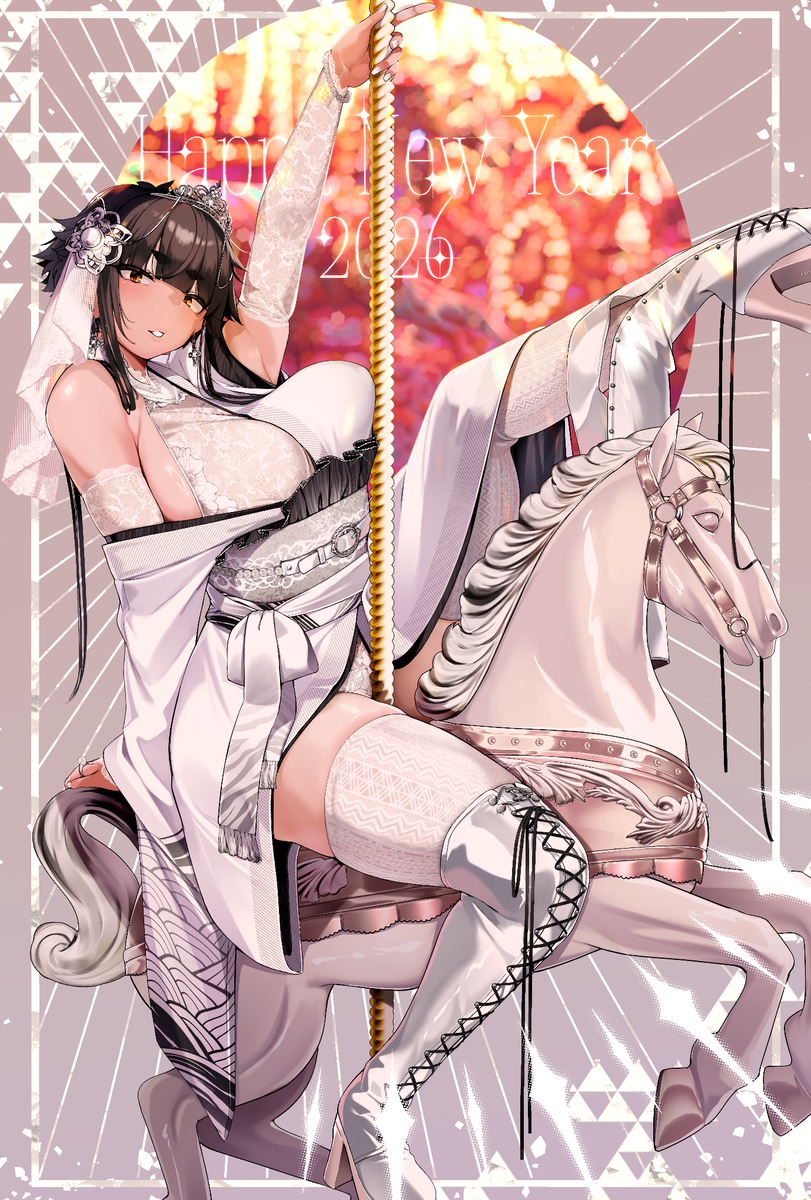 This is a pixiv picture whose title is 白馬と白いうちの子。🎠.